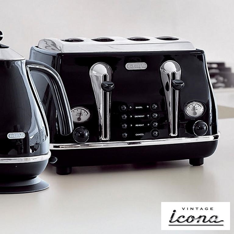 DeLonghi Icona Vintage 4 Slice Toaster Black CTO4003.BK Around The