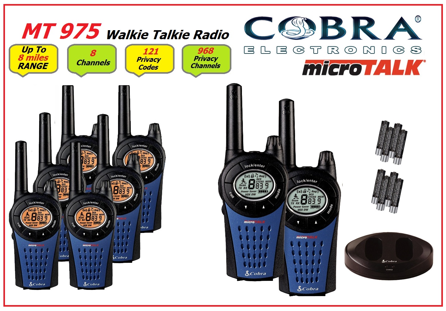 Cobra MT975 Walkie Talkie Radio TwinPack, 8 Miles Range, LCD Display