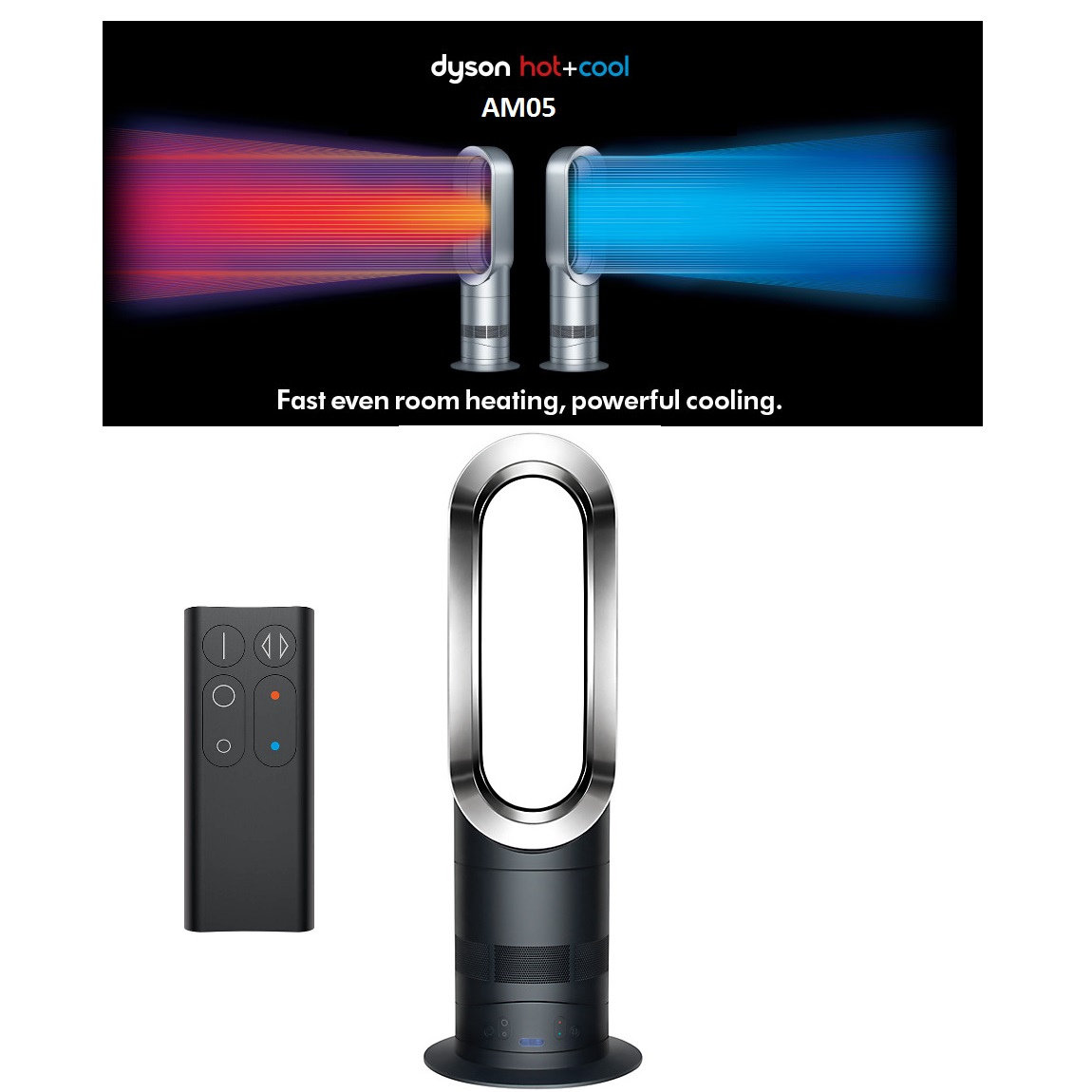 Dyson AM05 Hot & Cool Air Bladeless Fan Dual Heater & Cooler With Remote Control 200W Black