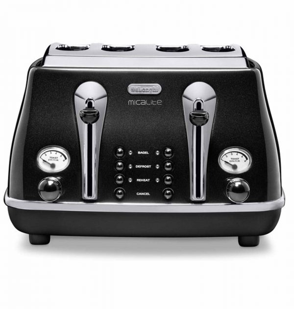 DeLonghi CTOM4003BK Icona MicaLite Vintage 4 Slice Retro Toaster Black